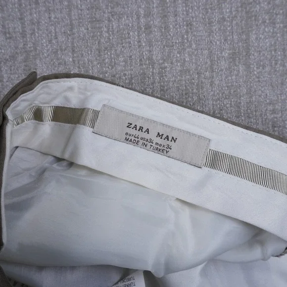 Zara Men 2 Piece Suit Set Size 42 Beige 100% Wool 36x30 Trousers Classic Fit - Picture 6 of 16